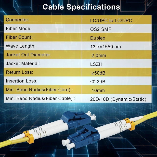 Alt view image 4 of 7 - OS2 Fiber LC to LC 100M/328FT, 1GB/10GB Fiber Optic Internet Cable Single Mode Duplex 9/125um, Length Options: 0.2m-100m, 2mm LSZH