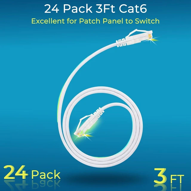 Alt view image 2 of 6 - Rapink Patch Cable, Cat6a 3ft Slim Cat6a Ethernet Patch Cable, 10G Support, Snagless Cat 6 Patch Cable for Patch Panel to Switch, Flexible Cat 6a Ethernet Cable with Gold Plated White, 24
