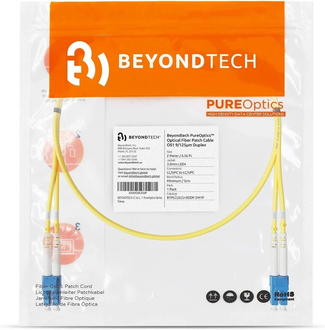 Alt view image 7 of 7 - BEYONDTECH 2m (6.56ft) LC to LC Fiber Patch Cable UPC Single-Mode Duplex Fiber Optic Cable 9/125µm core, Compatible with OS1 & OS2 LSZH PUREOptics Series