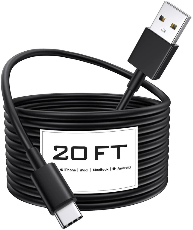 Main image of USB Type C Cable 20Ft, Extra Long Durable TPE USB A 2.0 to USB-C Fast Charge Cord for iPhone 16/15 Pro Plus Pro Max Samsung Galaxy, Note, LG, Moto, Pixel and Other USB C Devices