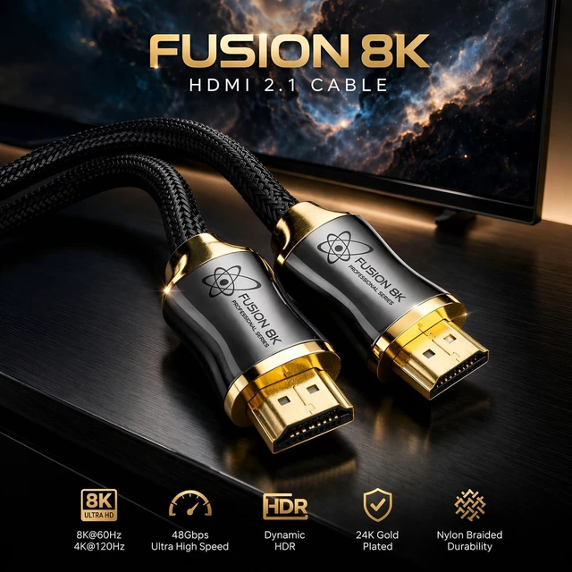Alt view image 3 of 7 - Fusion8K Certified HDMI 2.1 Cable 48Gbps 6 Feet - 10K 8K@60Hz 4K@120Hz 144Hz | eARC HDR10 Dolby Vision HDCP 2.3 | Braided Cord for PS5, Xbox Series X, Apple TV 4K, Roku, OLED TV