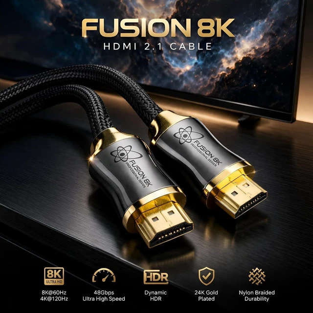 Alt view image 2 of 7 - Fusion8K HDMI 2.1 Certified Cable Supports 10K 8K @60Hz and 4K @120Hz Compatible with All TVs, BluRay, Xbox Series X, PS5 (15 Feet)