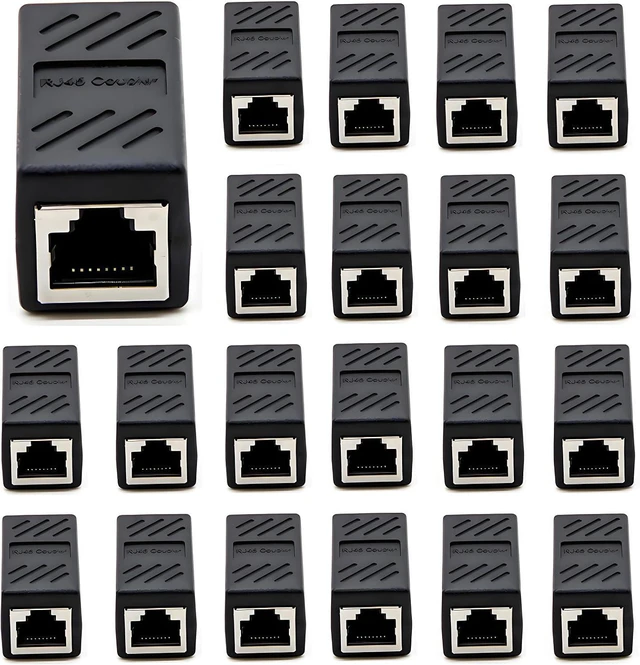 Main image of RJ45 Cat5 Couplers, (20 Pack) in Line Coupler Cat5 Cat5e Cat6 Cat7 Ethernet Cable 8P8C Extender Adapter Female to Female, Black