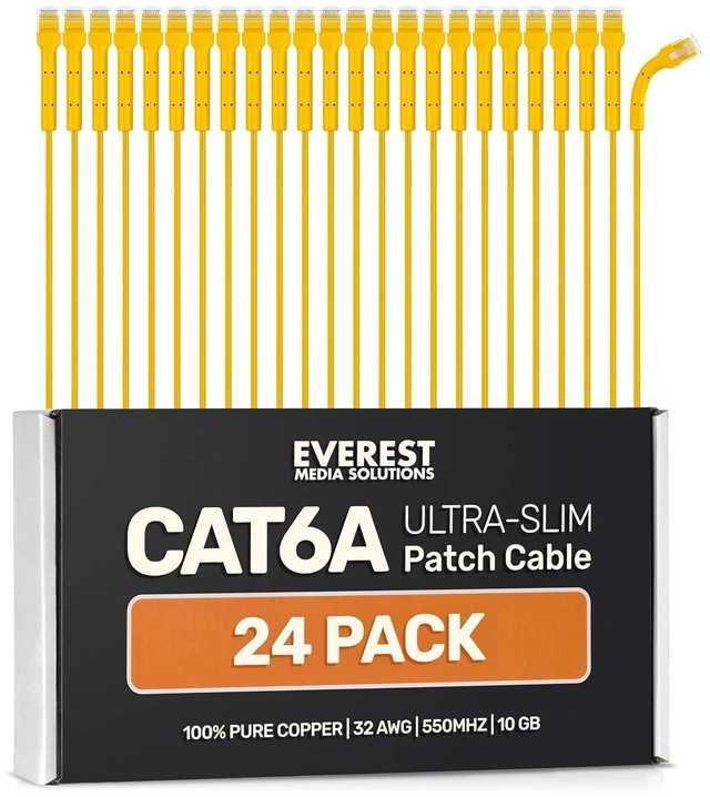 Main image of Everest Ultra Slim Cat6a Ethernet Patch Cables 15ft (10-Pack) Gray - 10GB Cat 6a Patch Cable - Bendable, Flexible & Thin Ethernet Cable - Space Saving 32AWG 550MHZ Cat6a Cables - 100% Copper Wires