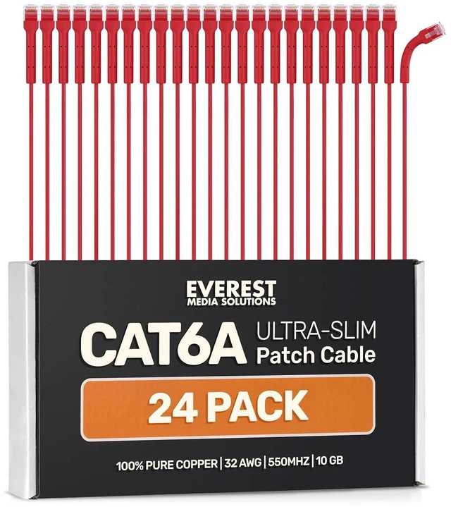Main image of Everest Ultra Slim Cat6a Ethernet Patch Cables 15ft (10-Pack) Gray - 10GB Cat 6a Patch Cable - Bendable, Flexible & Thin Ethernet Cable - Space Saving 32AWG 550MHZ Cat6a Cables - 100% Copper Wires