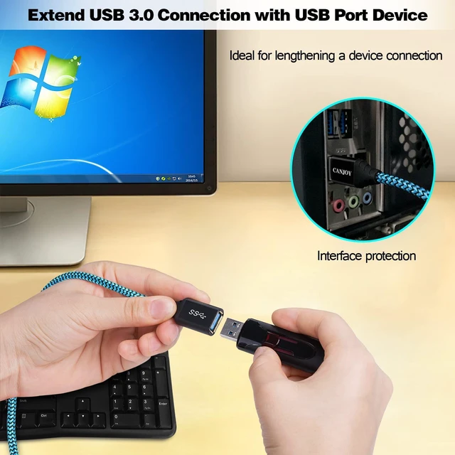Alt view image 3 of 7 - USB Extension, Canjoy 3 Pack USB Extension Cable USB 3.0 High Speed Extender Cord 6ft Braided Type A Male to A Female Extension Cable-Red Gold Blue