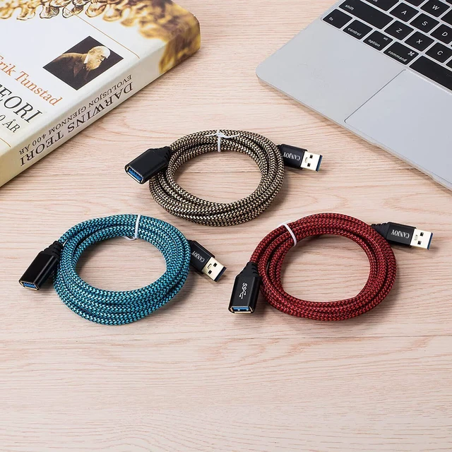 Alt view image 4 of 7 - USB Extension, Canjoy 3 Pack USB Extension Cable USB 3.0 High Speed Extender Cord 6ft Braided Type A Male to A Female Extension Cable-Red Gold Blue