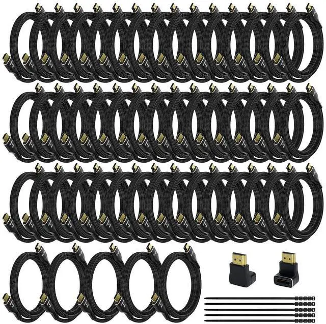 Main image of 4K HDMI Cable 2 Feet (50 Pack), Ultra HD HDMI 2.0 Cable, Nylon Braided & Gold-Plated Connectors, 4K @ 60Hz, 2K,1080P, HDCP 2.2, ARC, Bulk HDMI Cables for Laptop, Monitors, HDTV, PS5, Xbox One & More