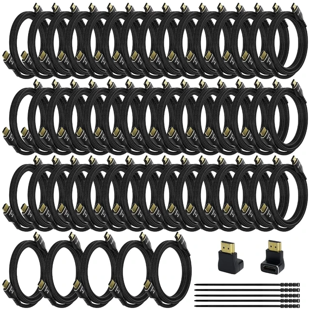 Main image of 4K HDMI Cable 2 Feet (50 Pack), Ultra HD HDMI 2.0 Cable, Nylon Braided & Gold-Plated Connectors, 4K @ 60Hz, 2K,1080P, HDCP 2.2, ARC, Bulk HDMI Cables for Laptop, Monitors, HDTV, PS5, Xbox One & More