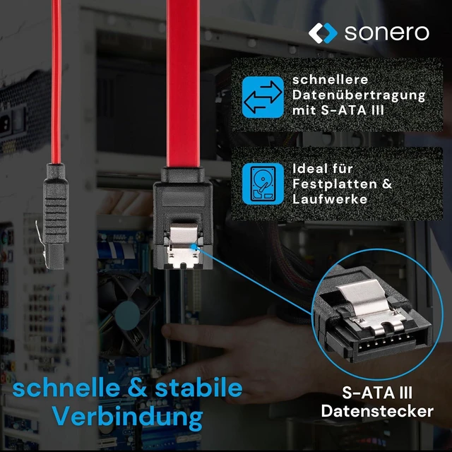 Alt view image 2 of 7 - Sonero® SATA III 6Gb/s Data Cable 0.30 m Red
