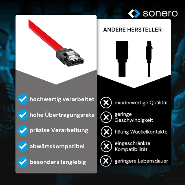 Alt view image 5 of 7 - Sonero® SATA III 6Gb/s Data Cable 0.30 m Red