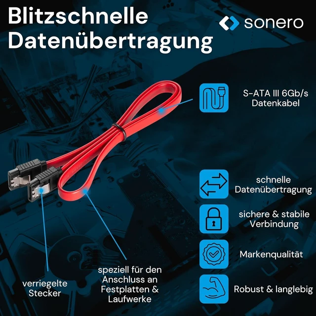 Alt view image 6 of 7 - Sonero® SATA III 6Gb/s Data Cable 0.30 m Red