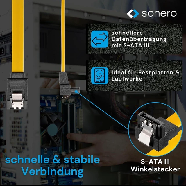 Alt view image 2 of 7 - Sonero® SATA III 6Gb/s Data Cable 0.30 m Angled Yellow