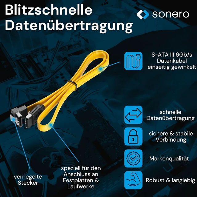 Alt view image 6 of 7 - Sonero® SATA III 6Gb/s Data Cable 0.30 m Angled Yellow