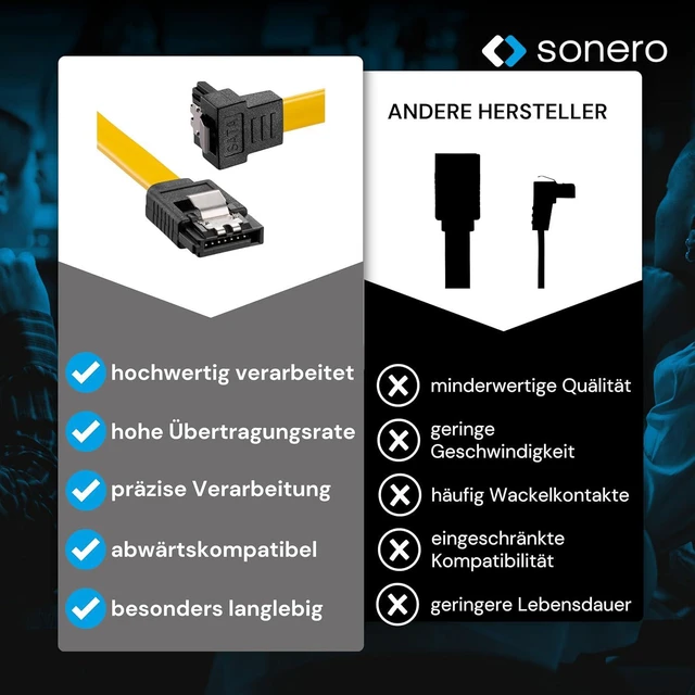 Alt view image 5 of 7 - Sonero® SATA III 6Gb/s Data Cable 0.30 m Angled Yellow
