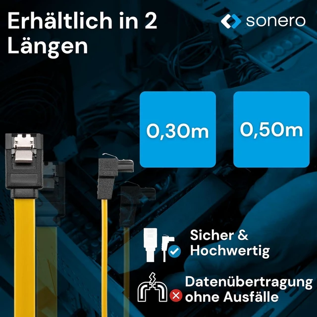 Alt view image 7 of 7 - Sonero® SATA III 6Gb/s Data Cable 0.30 m Angled Yellow