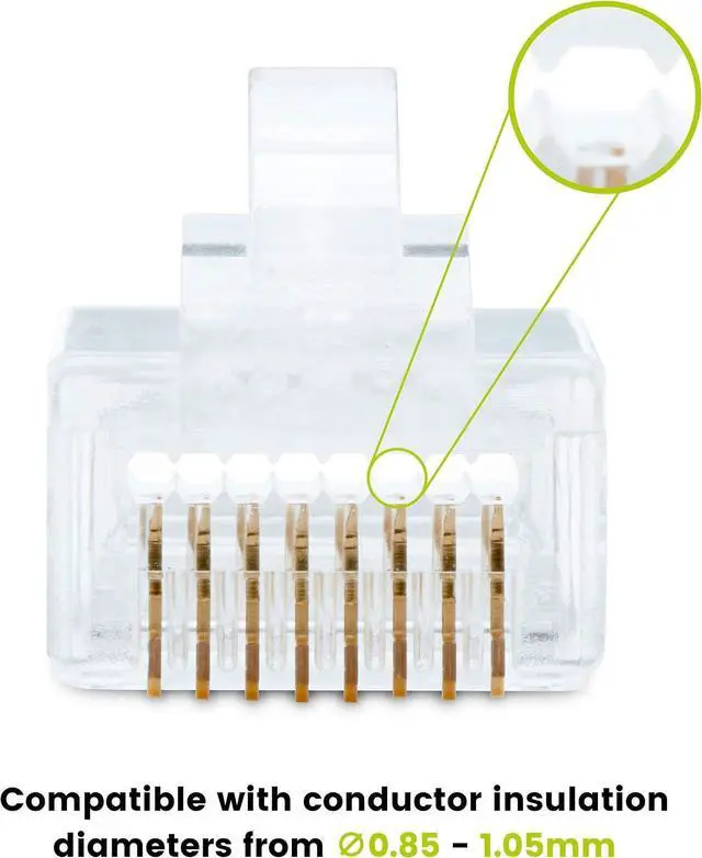Alt view image 4 of 7 - trueCABLE Cat5e RJ45 Pass Through Connectors, Unshielded (UTP) Modular Plug, UL Listed, EZ Crimp End, Gold Plated 3 Prong 8P8C, 100 Pieces