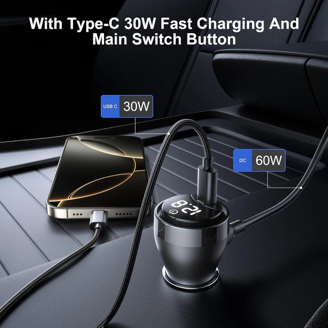 Alt view image 5 of 7 - Starlink Mini DC Cable with SwitchStarlink Mini Accessories 16AWG Waterproof Car Charger DC Power Cables+ Cigarette Lighter Adapter 12V-48V Digital Display USB C PD 30W Ports for Trucks and Cars,10FT