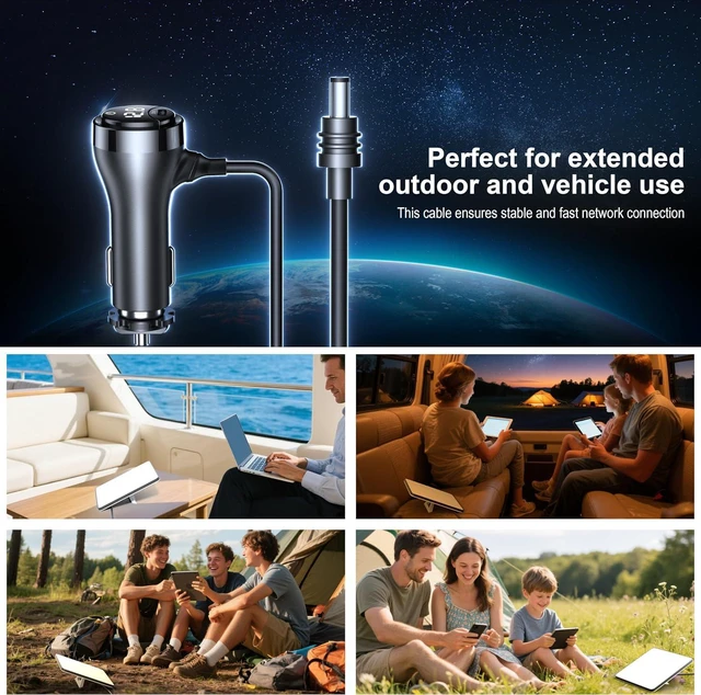 Alt view image 7 of 7 - Starlink Mini DC Cable with SwitchStarlink Mini Accessories 16AWG Waterproof Car Charger DC Power Cables+ Cigarette Lighter Adapter 12V-48V Digital Display USB C PD 30W Ports for Trucks and Cars,10FT
