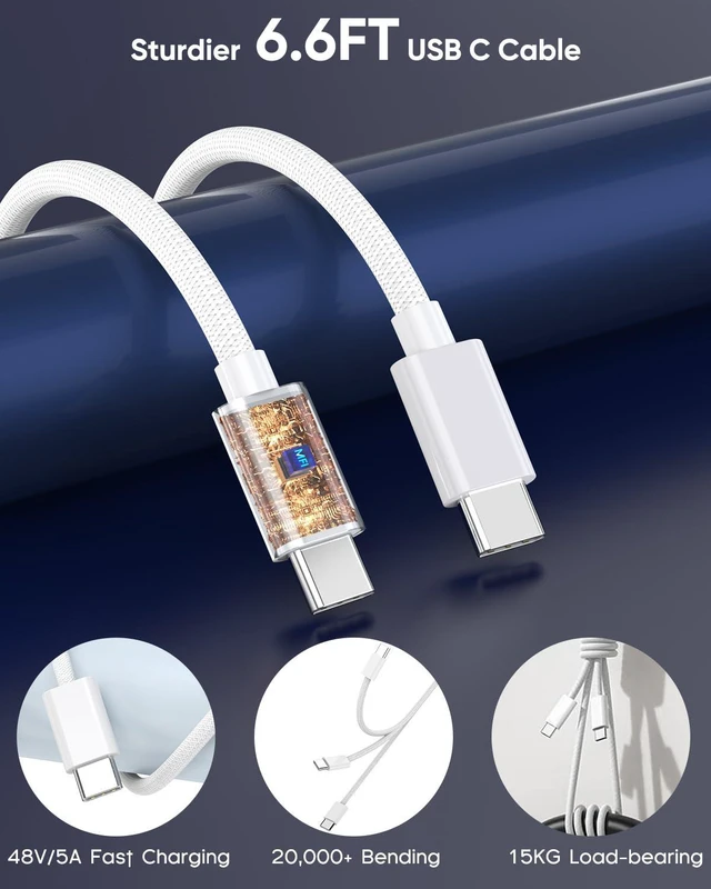 Alt view image 5 of 7 - USB C to USB C,240W USB-C Woven Charge Cable,6.6ft 2Pack USB C Cable Fast Charging Cord for Apple MacBook Pro/MacBook Air,iPad Pro/Air,iPad Mini,iPhone 16 15 Pro Max Plus Compatible 140W/100W/60W/45W