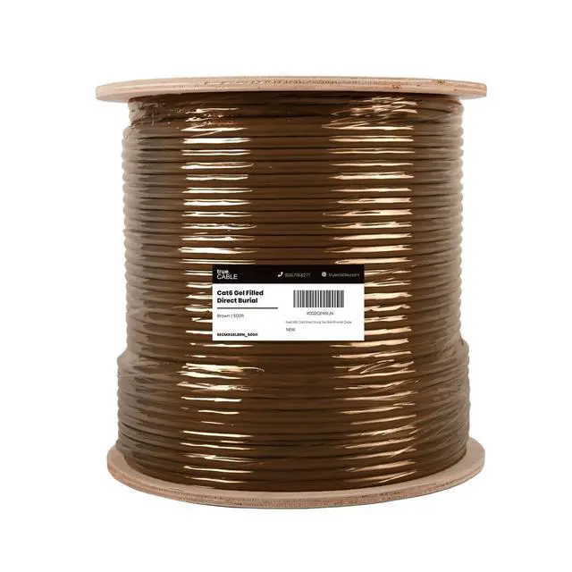 Alt view image 2 of 7 - TRUE CABLE Cat6 Direct Burial Bulk Ethernet, Gel Filled, Unshielded, 500ft, Brown, Outdoor OSP Jacket, Waterproof, UV Resistant, 23AWG Solid Bare Copper, 550MHz, PoE++ (4PPoE)