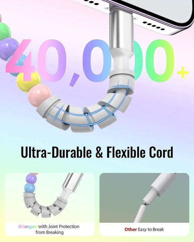 Alt view image 4 of 7 - iMangoo 6FT USB A Cable for iPhone 14 13 12 11 Pro Max XR XS 8 7 6 6s Plus 5 4 4s SE for iPad Cute Colorful Beaded Phone Charger Fast Charging Cord USB-A Wire for Home Office Car for CarPlay