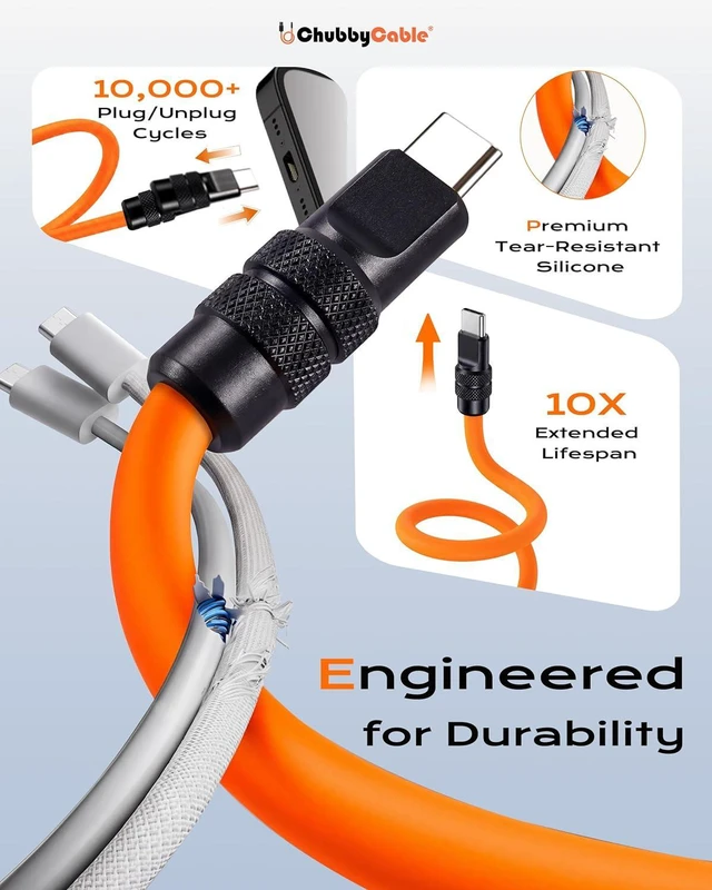 Alt view image 5 of 6 - chubbycable Black Chubby Pro - Samurai Cable 240W USB-C Cable Silicone Fast Charging Type C Charger Cord, Blue, Type-C to Type-C, 6.6FT