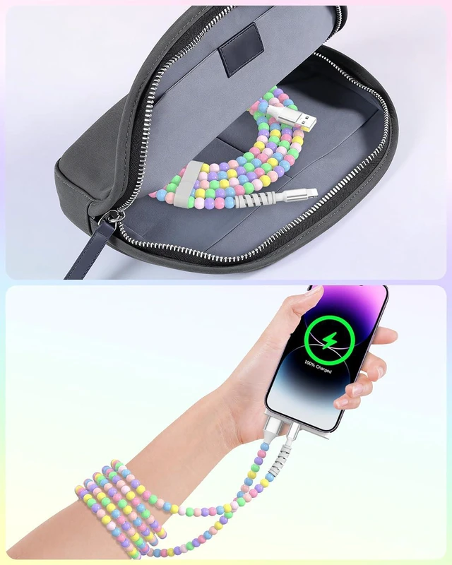 Alt view image 7 of 7 - iMangoo 6FT USB A Cable for iPhone 14 13 12 11 Pro Max XR XS 8 7 6 6s Plus 5 4 4s SE for iPad Cute Colorful Beaded Phone Charger Fast Charging Cord USB-A Wire for Home Office Car for CarPlay