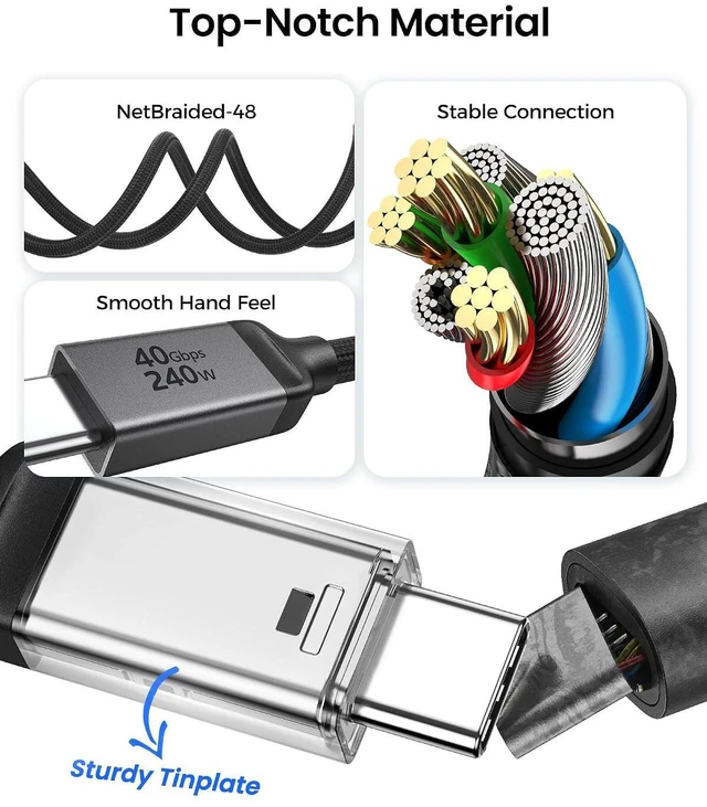Alt view image 6 of 7 - Silkland USB 4 Cable for Long Thunderbolt 4 Cable 10FT, 40Gbps/8K Display/240W Charging, Braided USB C Thunderbolt 3 Cable 3M, USB C Video Cable Compatible for MacBook, iPhone 17/16, SSD, Monitor
