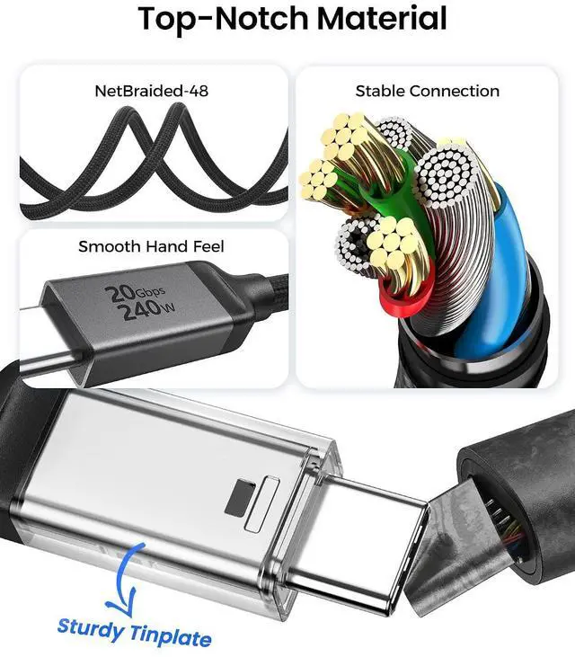Alt view image 6 of 7 - Silkland USB 4 Cable Long for Thunderbolt 4 Cable 16.5FT/5M, 20Gbps Data Sync, 5K/4K@60Hz, 240W Charging, USB C Thunderbolt Cable, Compatible for MacBook, Dock, iPhone 17/16, ARZOPA, KYY, SSD