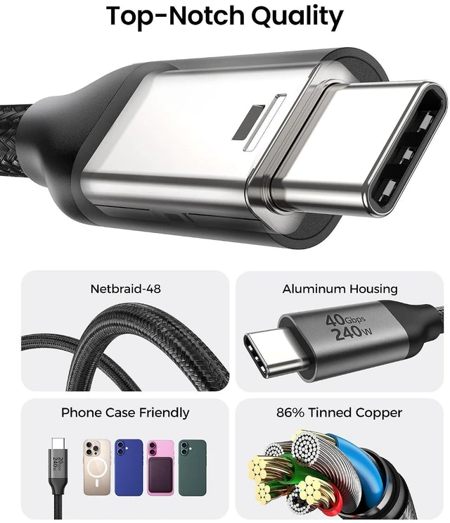 Alt view image 6 of 7 - Silkland 40Gbps USB 4 for Thunderbolt 4 Cable 10FT, 8K/Dual 4K, 240W PD3.1