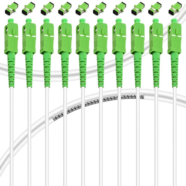 Main image of 10Pack - 1m SC/APC to SC/APC Fiber Optic Internet Cable, Armored Single Mode Patch Cable, Fiber Optic Jumper Optical Patch Cord - SIMPLEX - 9/125um - OS1/OS2 Compatible, LSZH White