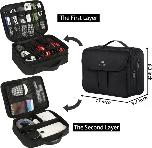 Alt view image 2 of 7 - MATEIN Electronics Organizer, Waterproof Travel Electronic Accessories Case Portable Double Layer Cable Storage Bag for Cord, Charger, Power Bank, Flash Drive, Phone, Ipad Mini, SD Card, Tablet, Black