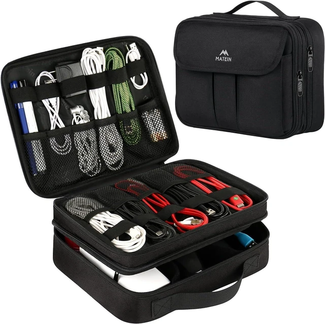 Main image of MATEIN Electronics Organizer, Waterproof Travel Electronic Accessories Case Portable Double Layer Cable Storage Bag for Cord, Charger, Power Bank, Flash Drive, Phone, Ipad Mini, SD Card, Tablet, Black