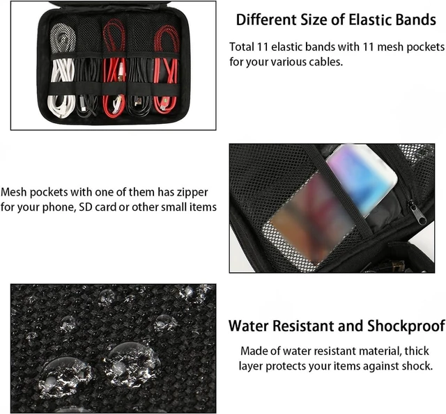 Alt view image 4 of 7 - MATEIN Electronics Organizer, Waterproof Travel Electronic Accessories Case Portable Double Layer Cable Storage Bag for Cord, Charger, Power Bank, Flash Drive, Phone, Ipad Mini, SD Card, Tablet, Black