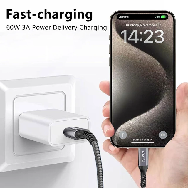 Alt view image 3 of 7 - USB-C to USB-C Cable (15FT 2PACK 60W) Long Cable,Fast Charging Cord for iPhone 15 Pro,Samsung Galaxy S23/S22/Z Fold 3,Note 20 Ultra/10 Lite,Google Pixel 6 Pro,OnePlus 9 Pro,Sony Xperia 5,Dual Type-C