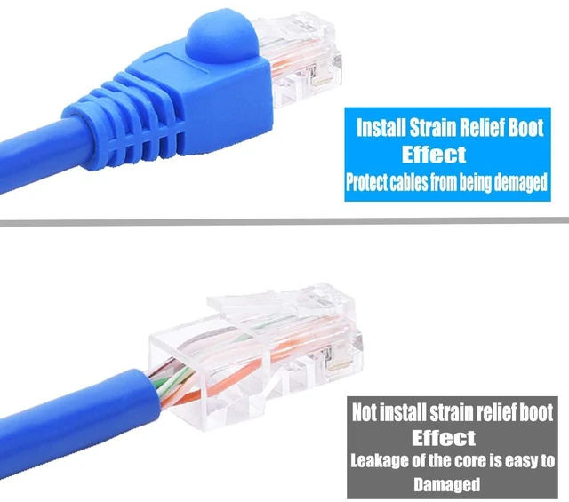Alt view image 4 of 6 - RJ45 Cat6 Pass Through Connectors Gold Plated 8P8C Ends and Blue Strain Relief Boots for CAT6 RJ45 Ethernet Network Cable Connector Plug Cover 100/100 (200 Packs Total)