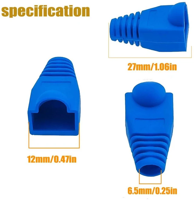Alt view image 5 of 6 - RJ45 Cat6 Pass Through Connectors Gold Plated 8P8C Ends and Blue Strain Relief Boots for CAT6 RJ45 Ethernet Network Cable Connector Plug Cover 100/100 (200 Packs Total)