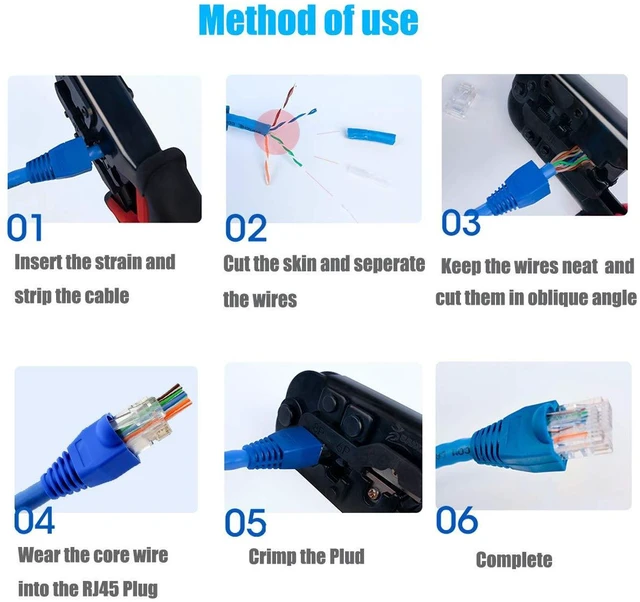 Alt view image 6 of 6 - RJ45 Cat6 Pass Through Connectors Gold Plated 8P8C Ends and Blue Strain Relief Boots for CAT6 RJ45 Ethernet Network Cable Connector Plug Cover 100/100 (200 Packs Total)