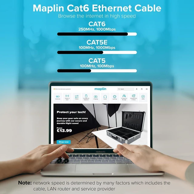 Alt view image 4 of 6 - Maplin CAT6 RJ45 Plug Ethernet Network Cable 5m Black