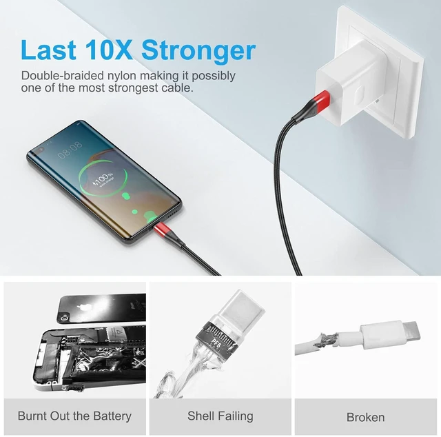 Alt view image 4 of 7 - USB Type C Cable Fast Charging,3pack 10ft Premium Nylon Braided 3A Rapid Charger Quick Cord,Type C to A Cable Compatible for Samsung Galaxy S21 S20 S10 S9 S8 Plus,Note 20 10 9 8, LG V50 V40 G8Red