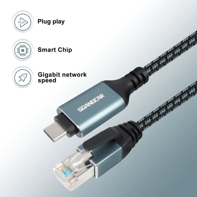 Alt view image 5 of 7 - USB C to Ethernet Cable,25 Feet Type C to Gigabit Ethernet Cable,USB C to RJ45 Cable Compatible Thunderbolt 3/4,Directly Connected to Smartphone, Laptop, PC, Switch, Router, Modem