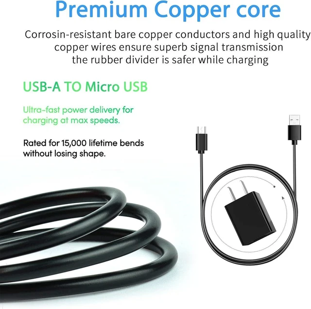 Alt view image 4 of 6 - 5ft Micro USB Fast Charger Charging Cable Compatible with Barnes & Noble Nook GlowLight 3, Plus, Galaxy Tab A, S2, E, 3, 4, Pro, Note, S, S3, S4, S6, S7, J, A Series