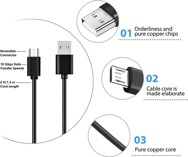 Alt view image 5 of 6 - 5ft Micro USB Fast Charger Charging Cable Compatible with Barnes & Noble Nook GlowLight 3, Plus, Galaxy Tab A, S2, E, 3, 4, Pro, Note, S, S3, S4, S6, S7, J, A Series