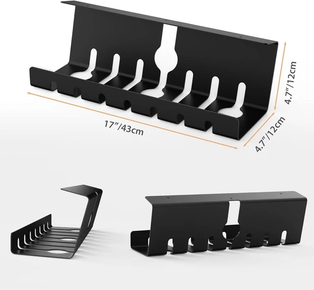 Alt view image 5 of 7 - Syeeiex No Drill Cable Management Under Desk,2 Pack 17" Cable Cord Organizer Clamp-on/Screw Mount Heavy Duty Metal Cord Organizer for Office,Home,Black