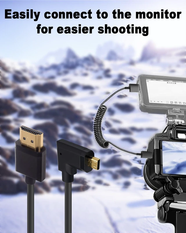 Alt view image 3 of 7 - Duttek Micro HDMI to HDMI 90 Degree Cable, 90 Degree HDMI to Micro HDMI Coiled Cable, Extreme Slim Left Angled Micro HDMI Male to HDMI Male Coiled Cable for 1080P, 4K, Ultra HD, 3D (3.3FT/1M)
