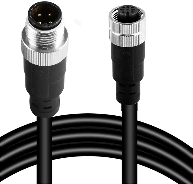 Main image of M12 4-Pin Male to Female Connector Cable Industrial Waterproof Sensor Extension Wire, A-Coded Safe Signal Cord for Automation, Robotics, Machinery