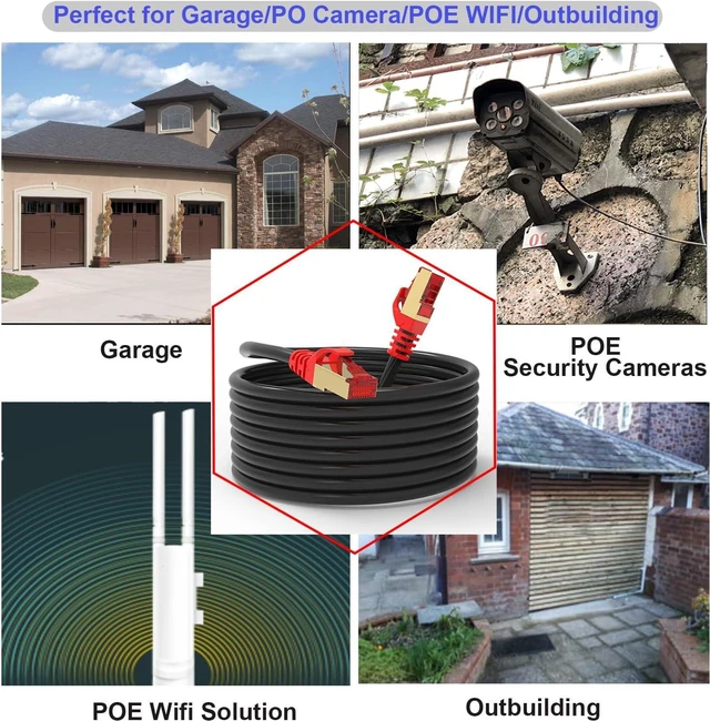 Alt view image 4 of 6 - Cat 7 Outdoor Ethernet Cable 150 ft, SNANSHI Cat 7 Outdoor Network Cable SFTP Gigabit 10/100/1000Mbit/s with Gold Plated Lead Waterproof Ethernet Cable Direct Burial Ethernet Cable 150 ft