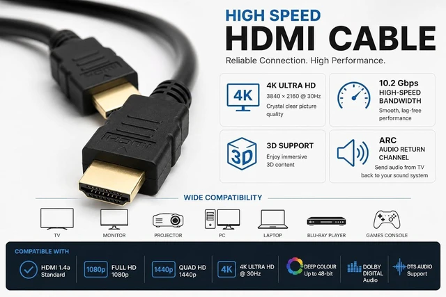 Alt view image 4 of 4 - Wired-up HDMI to HDMI Gold Plated Connectors 1.8m Cable v1.4A