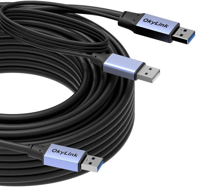 Alt view image 2 of 7 - OkyLink Active USB 3.0 Data Cable A to A, Male to Male 5Gbps, 15m | 50ft, 3.2 Gen 1, With power cable and repeater, for Industrial Automation and CCTV System